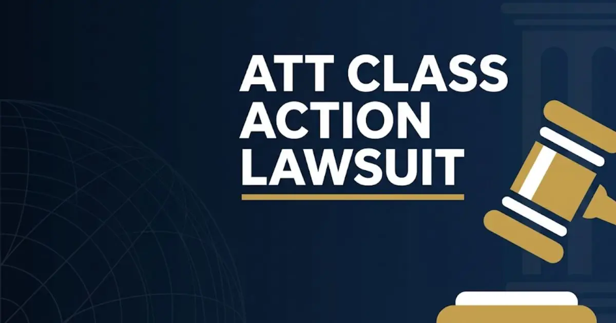 AT&amp;T class action lawsuit 2026 settlement eligibility and payout information banner with legal gavel icon