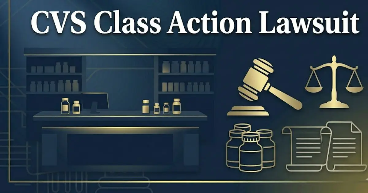 CVS class action lawsuit 2026 blog banner with legal symbols and pharmacy imagery