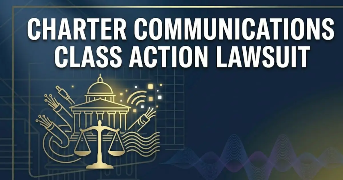 Charter Communications Class Action Lawsuit 2026 legal guide banner with courthouse and scales icons