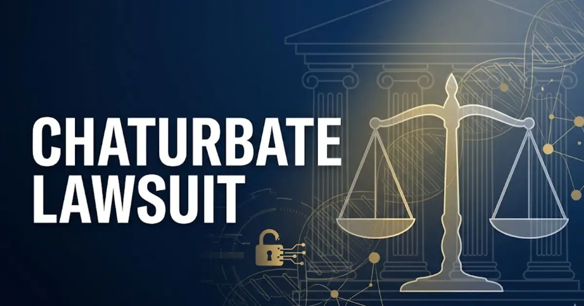 Chaturbate lawsuit 2025 blog banner with legal symbols and bold headline text on navy background