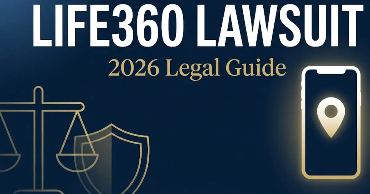 Life360 lawsuit 2026 legal guide banner showing legal symbols and smartphone silhouette on dark navy background