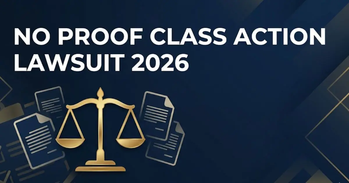 No proof class action lawsuit 2026 legal guide banner with scales of justice INPUT MAIN KEYWORD {{no proof class action lawsuit 2026}} CLUSTER KEYWORDS {{class action lawsuit no proof 2026
