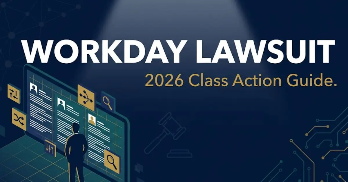 Workday lawsuit 2026 class action guide hero banner with legal gavel and AI hiring discrimination theme