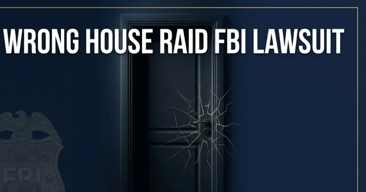 Wrong house raid FBI lawsuit legal guide banner with door silhouette