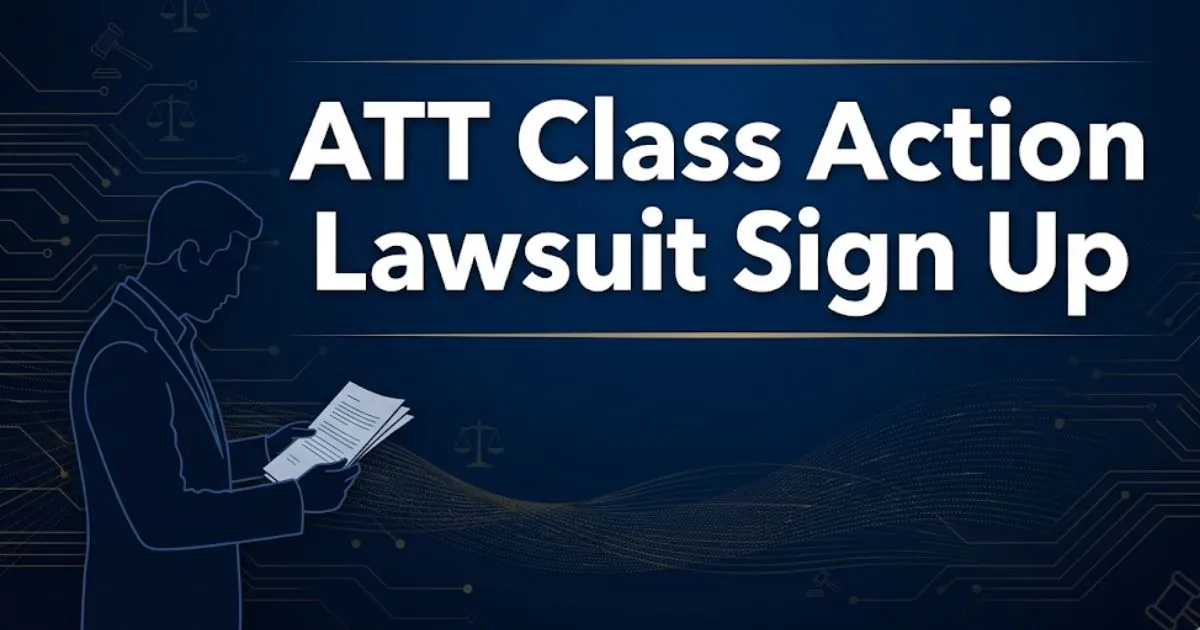 ATT class action lawsuit sign up guide 2026 blog banner with legal scales and navy background