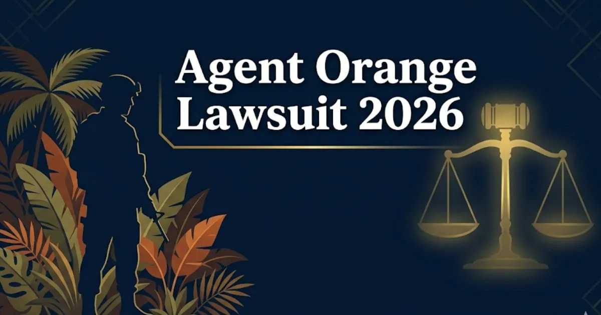 Agent orange lawsuit 2026 blog banner with soldier silhouette and legal scales of justice imagery