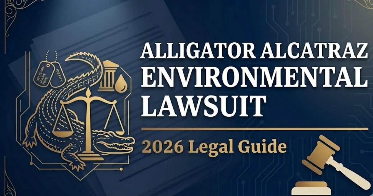 Alligator Alcatraz environmental lawsuit 2026 guide banner with legal scales and wetland imagery