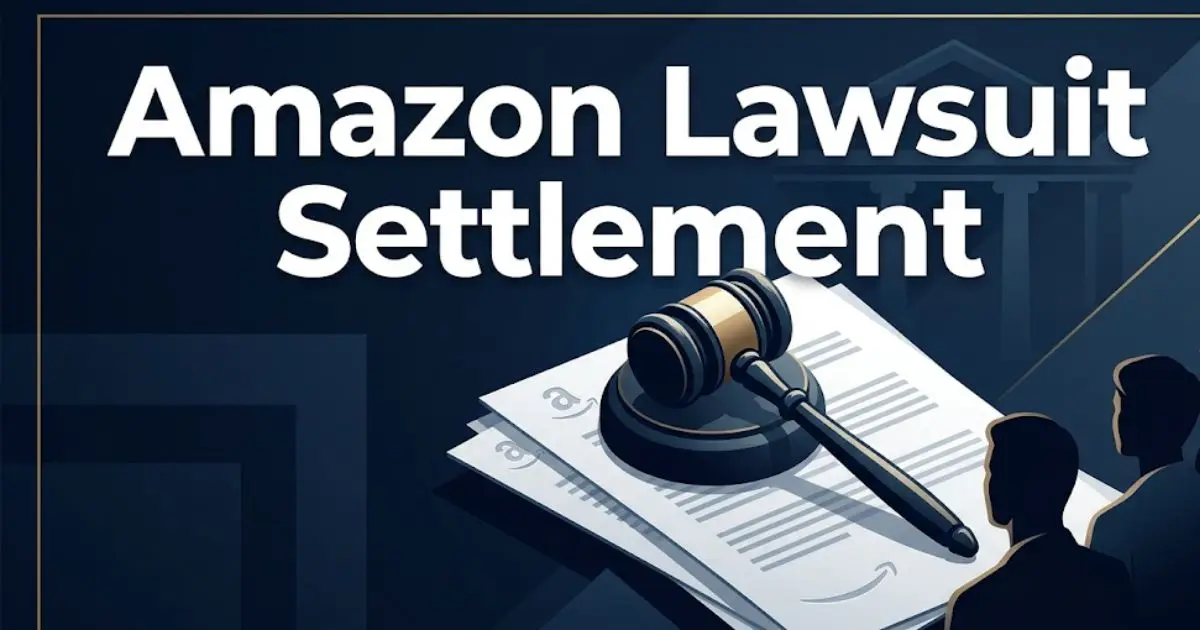 Amazon lawsuit settlement 2026 legal banner with gavel and court documents