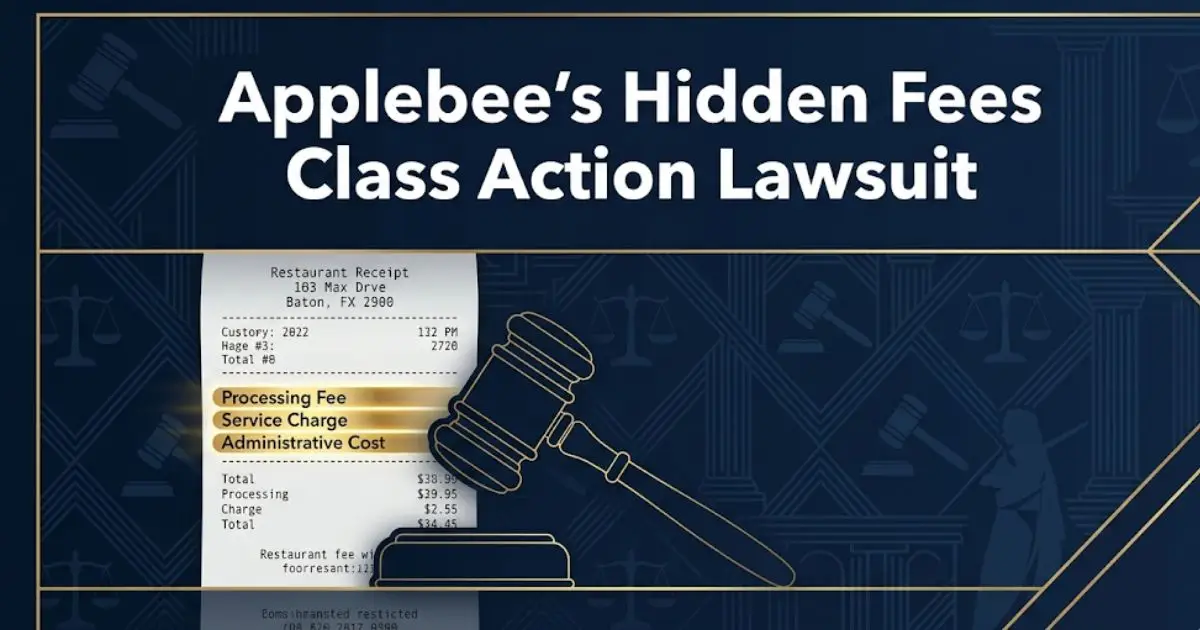 Applebee's hidden fees class action lawsuit banner with receipt and gavel imagery