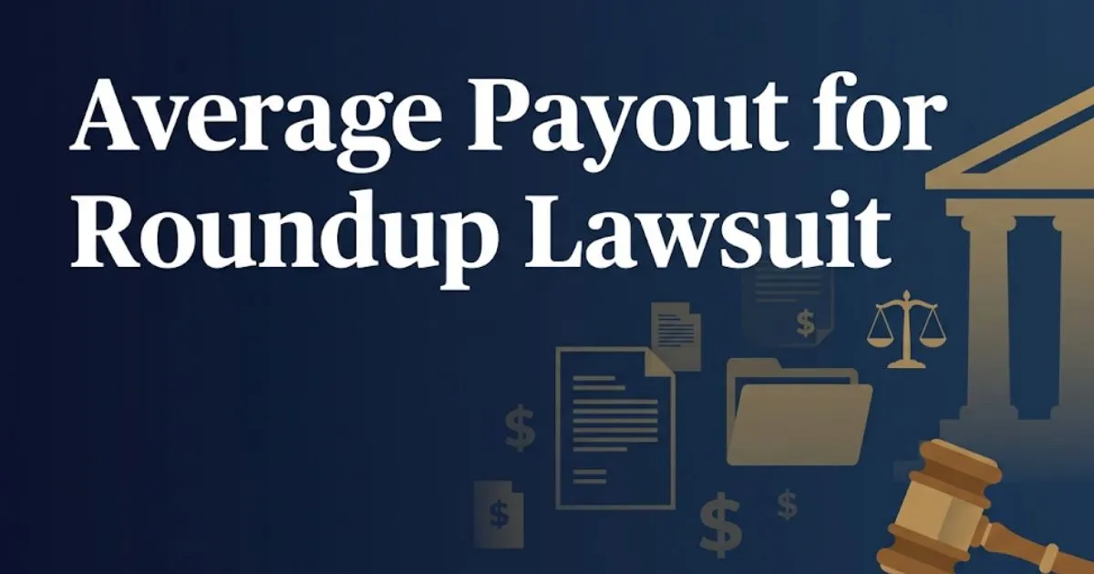 Average payout for Roundup lawsuit infographic showing settlement amounts and legal details for 2026