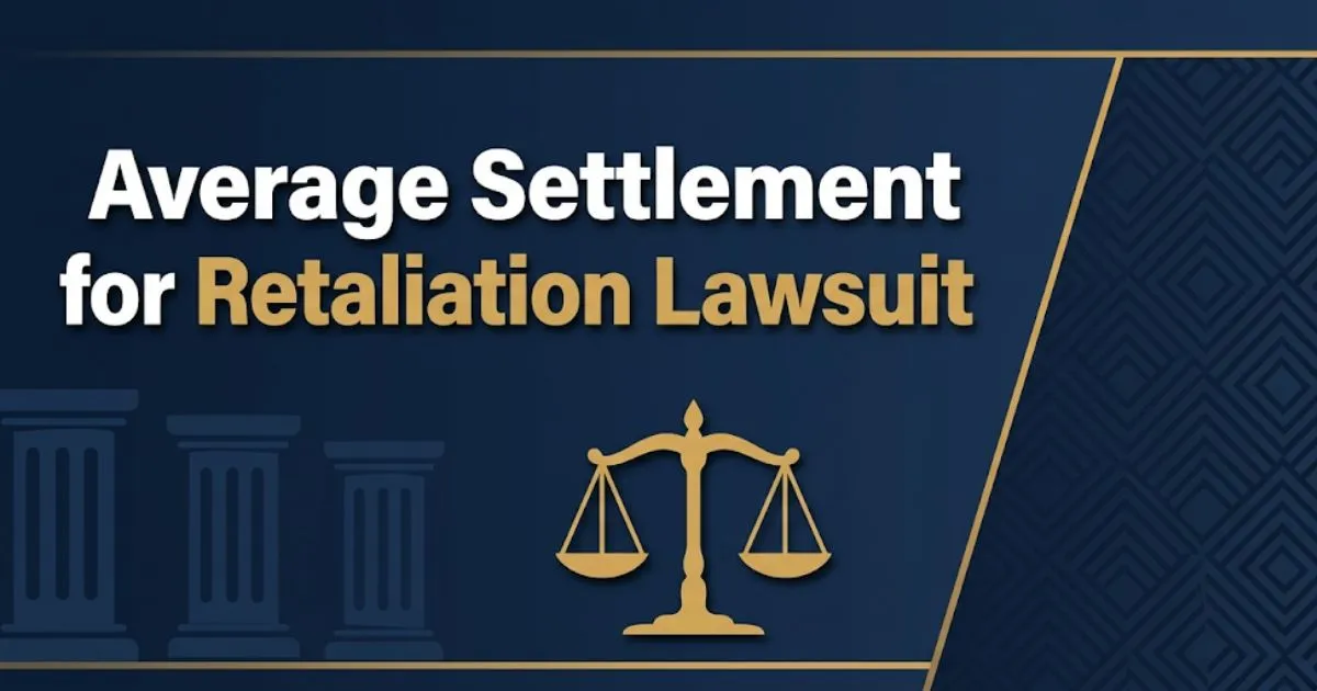 Average settlement for retaliation lawsuit guide with legal scale icon and courthouse design