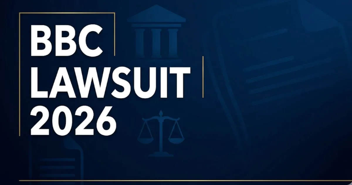 BBC lawsuit 2026 legal guide banner showing scales of justice and courthouse silhouette on navy background