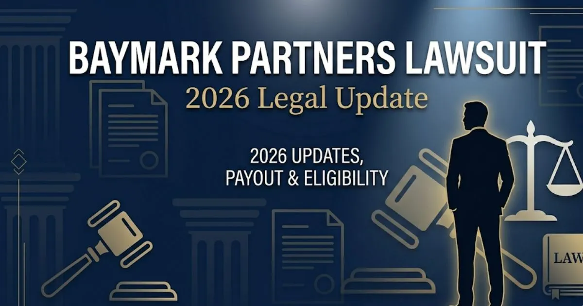 Baymark Partners lawsuit 2026 legal update banner with scales of justice and navy blue background