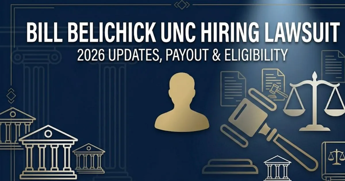 Bill Belichick UNC hiring lawsuit 2026 legal case update banner with courthouse imagery