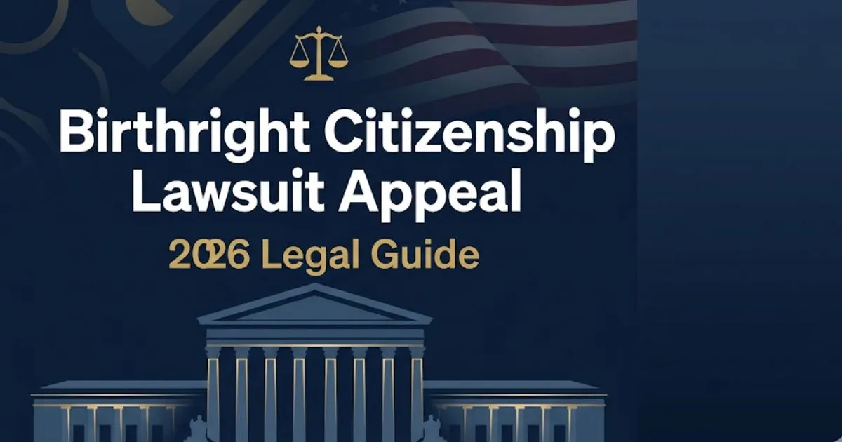 Birthright citizenship lawsuit appeal 2026 legal guide banner with Supreme Court silhouette and gold accents