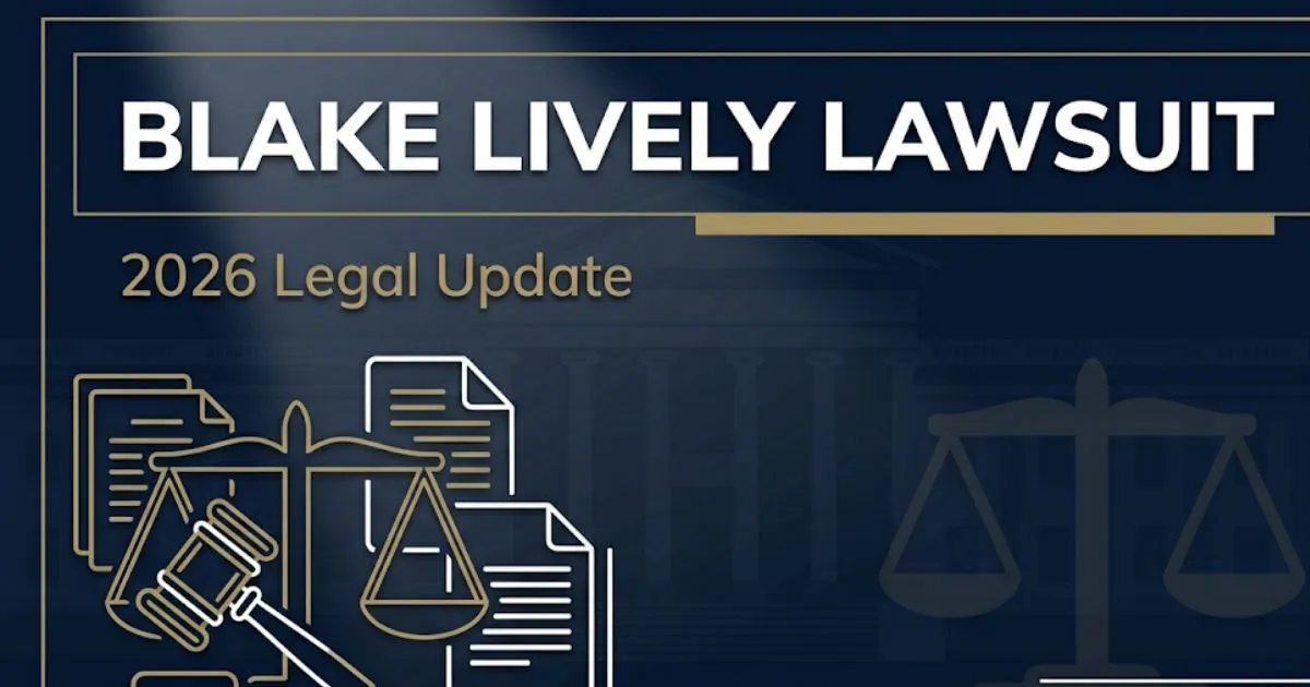 Blake Lively lawsuit 2026 case breakdown showing legal symbols and headline text on navy background