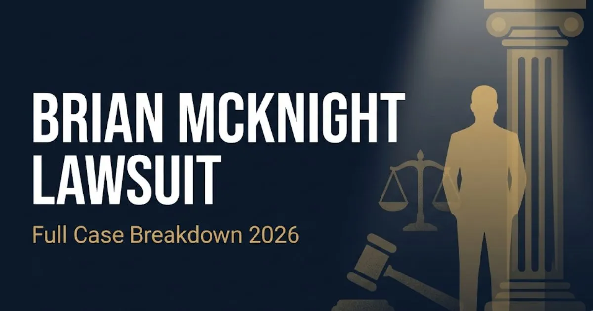 Brian McKnight lawsuit 2026 legal case breakdown banner with courthouse silhouette and scale of justice icons