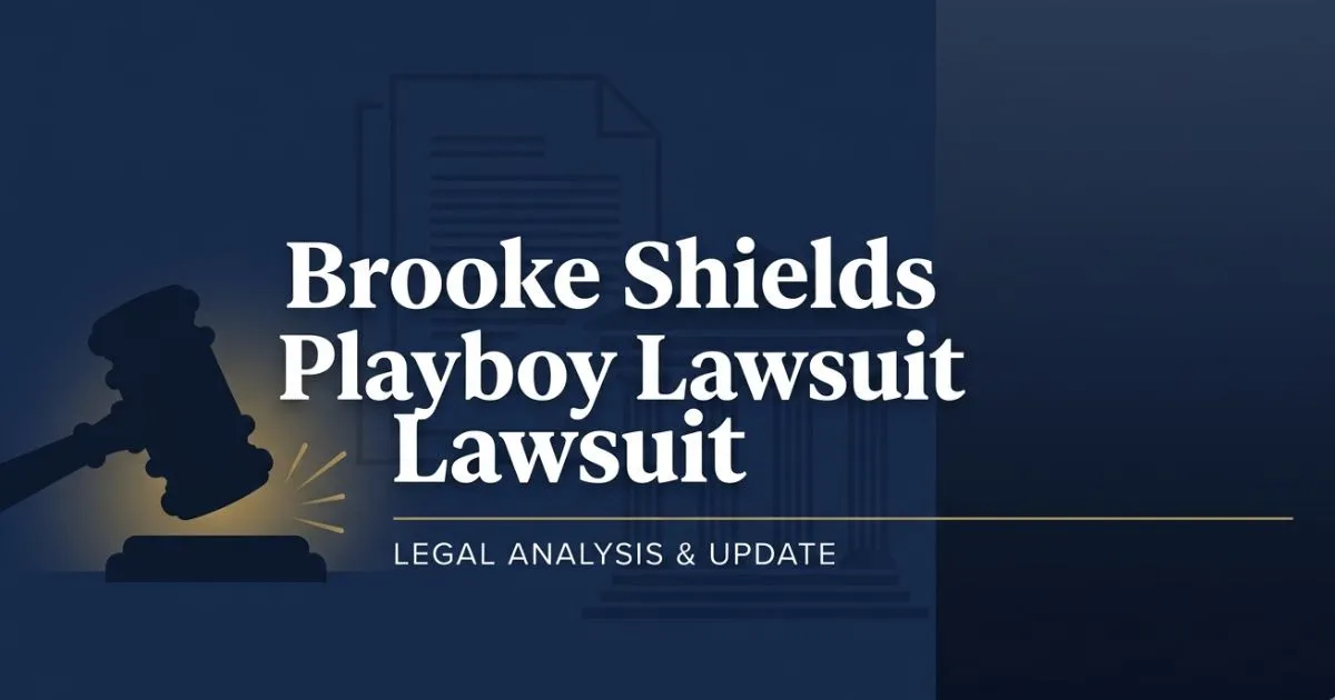 Brooke Shields Playboy lawsuit legal case overview banner with gavel and courthouse imagery
