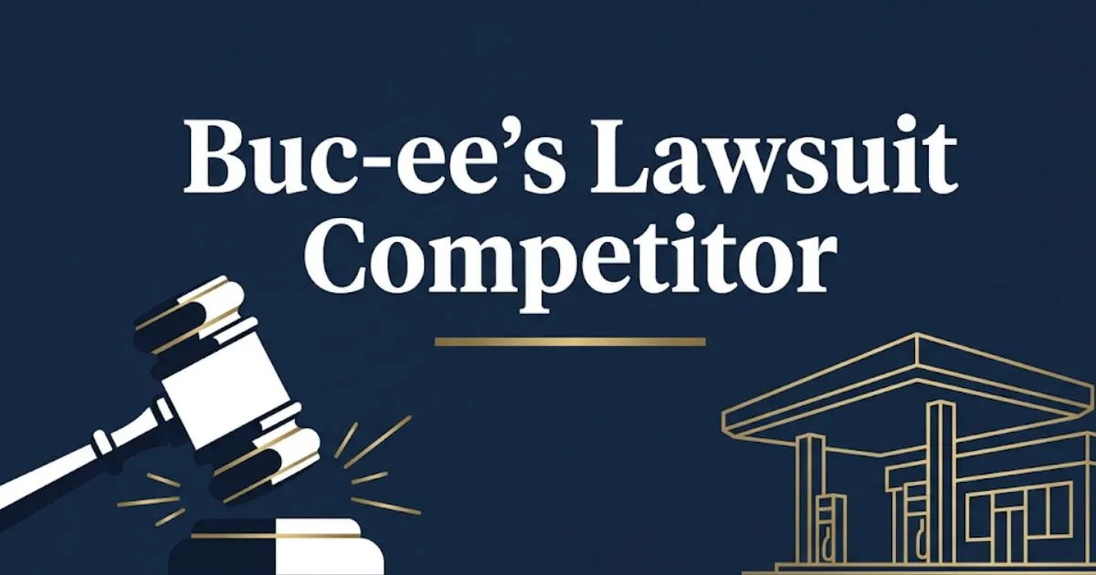 Buc-ee's lawsuit competitor legal cases banner with gavel and gas station icons