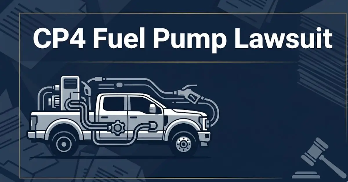CP4 fuel pump Silverado Sierra lawsuit guide banner with truck silhouette and legal theme