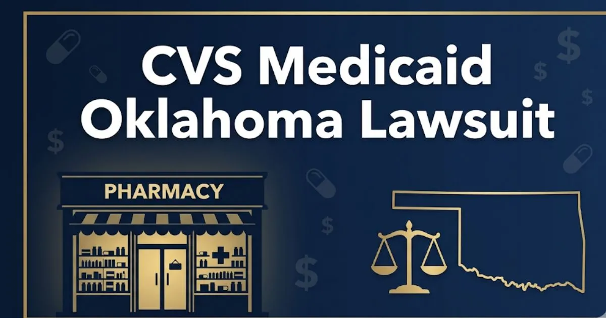 CVS Medicaid Oklahoma lawsuit 2026 legal update banner with pharmacy and justice symbols