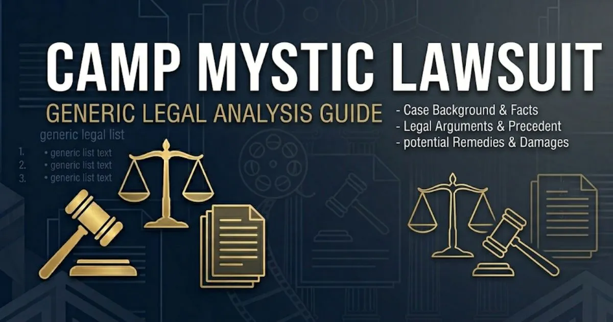 Camp Mystic Lawsuit 2026 legal guide banner with scales of justice