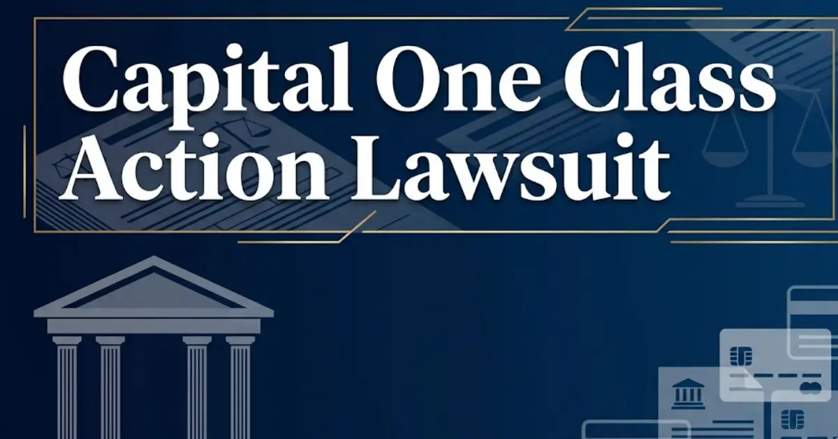 Capital One Class Action Lawsuit 2026 legal guide banner with courthouse and financial icons