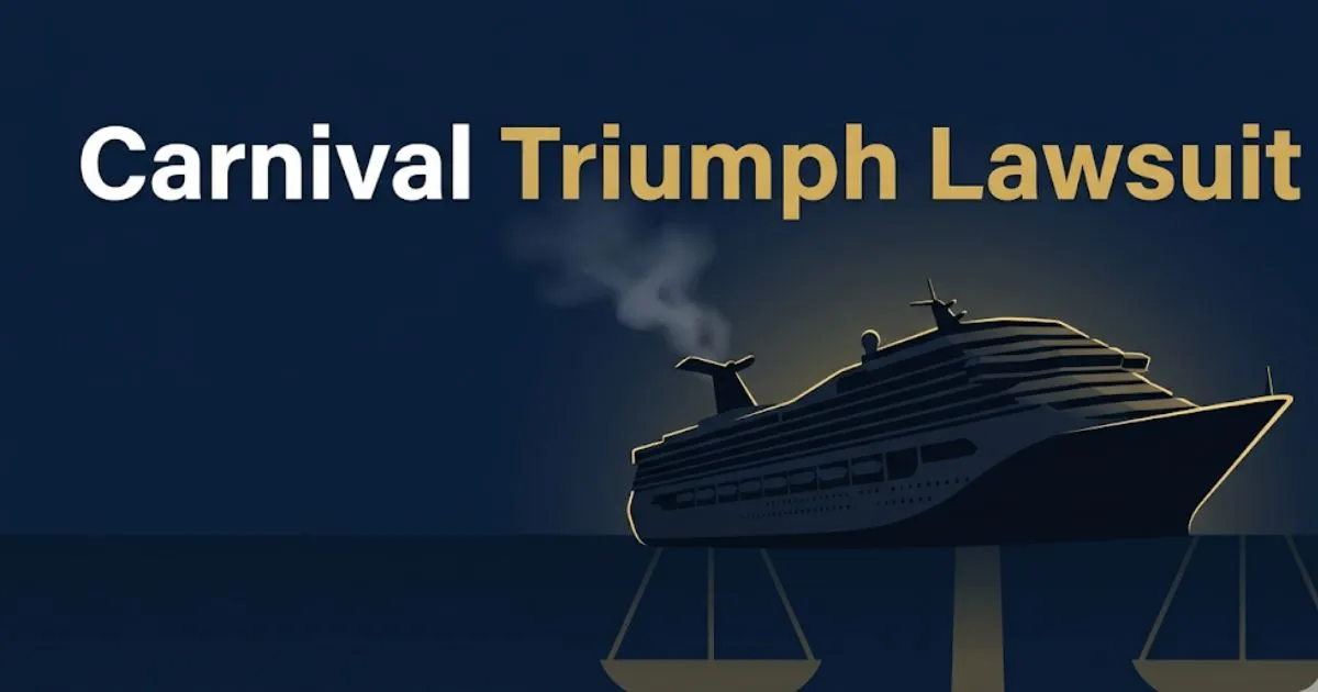 Carnival triumph lawsuit 2026 legal guide banner with cruise ship silhouette and scales of justice