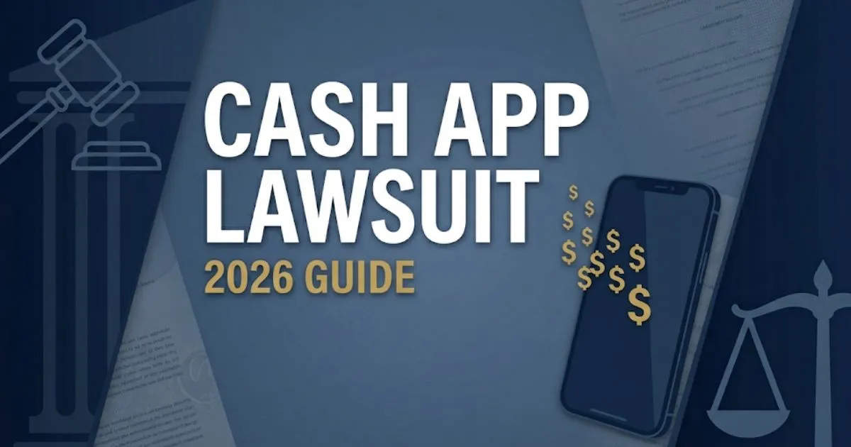 Cash App Lawsuit 2026 legal guide banner with courthouse imagery and smartphone icon
