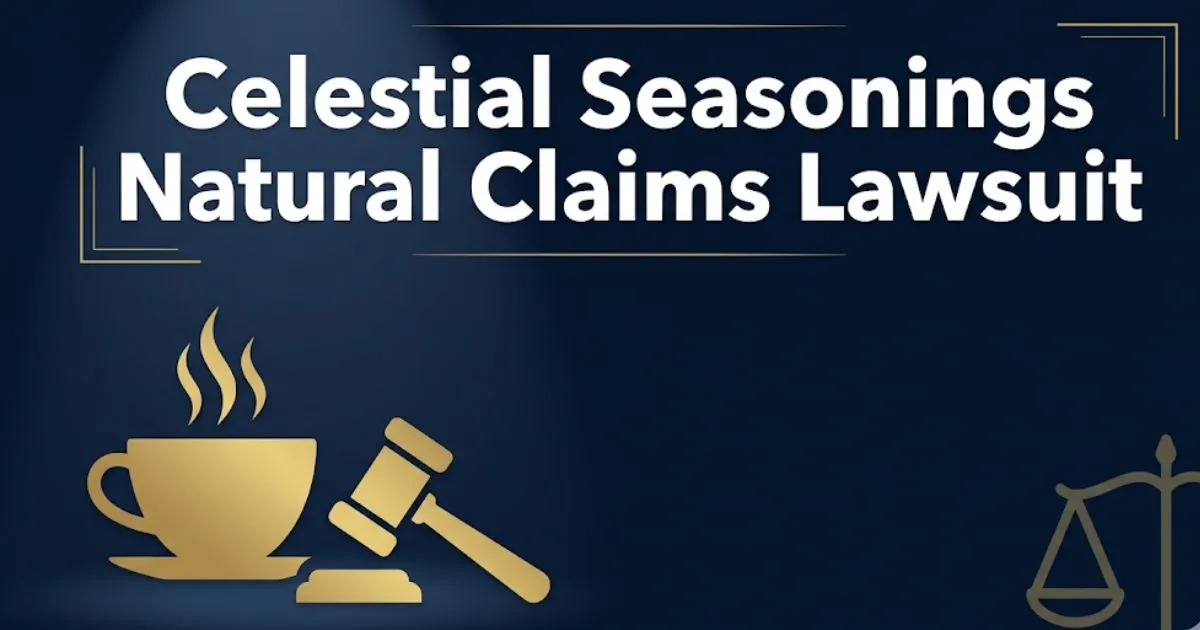 Celestial Seasonings Natural Claims Lawsuit 2026 legal guide banner with gavel and tea cup silhouette