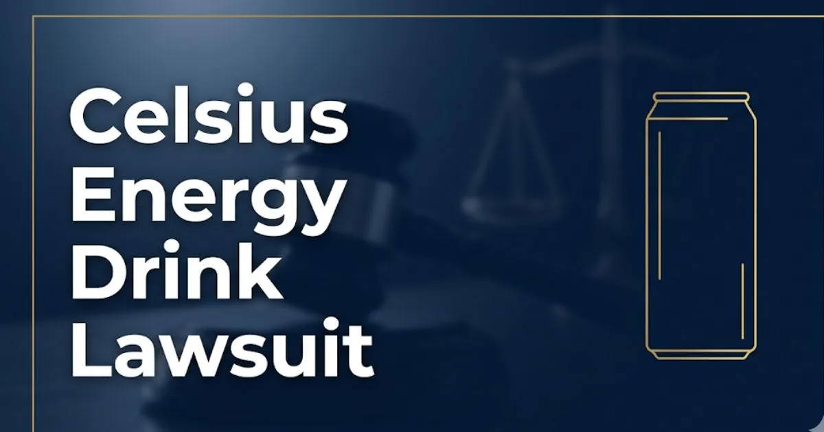 Celsius energy drink lawsuit 2026 legal guide banner with courtroom imagery