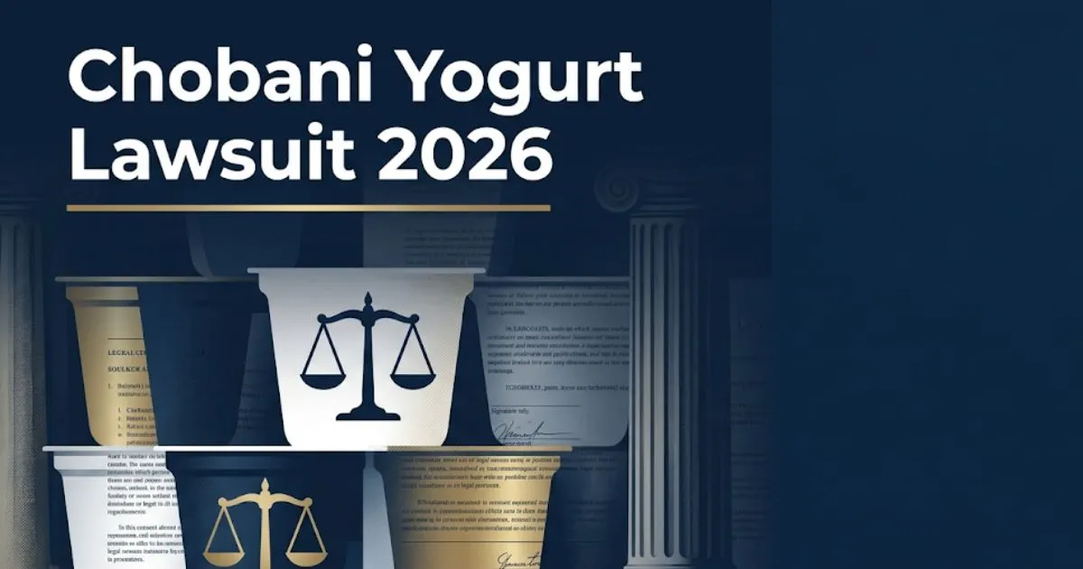 Chobani yogurt lawsuit 2026 legal banner with scales of justice and yogurt imagery