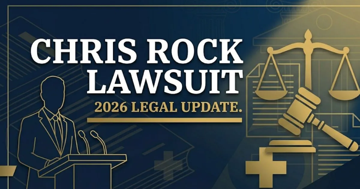 Chris Rock lawsuit against Will Smith 2026 legal update banner with scale of justice silhouette