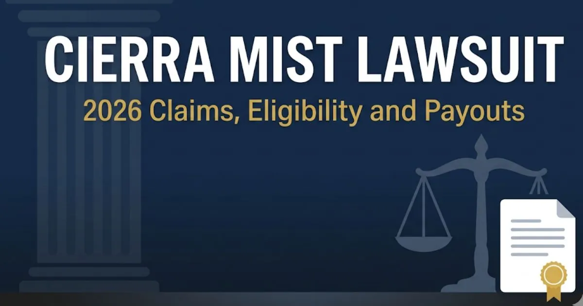 Cierra Mist lawsuit 2026 banner showing legal scales and document icons with claim eligibility headline text