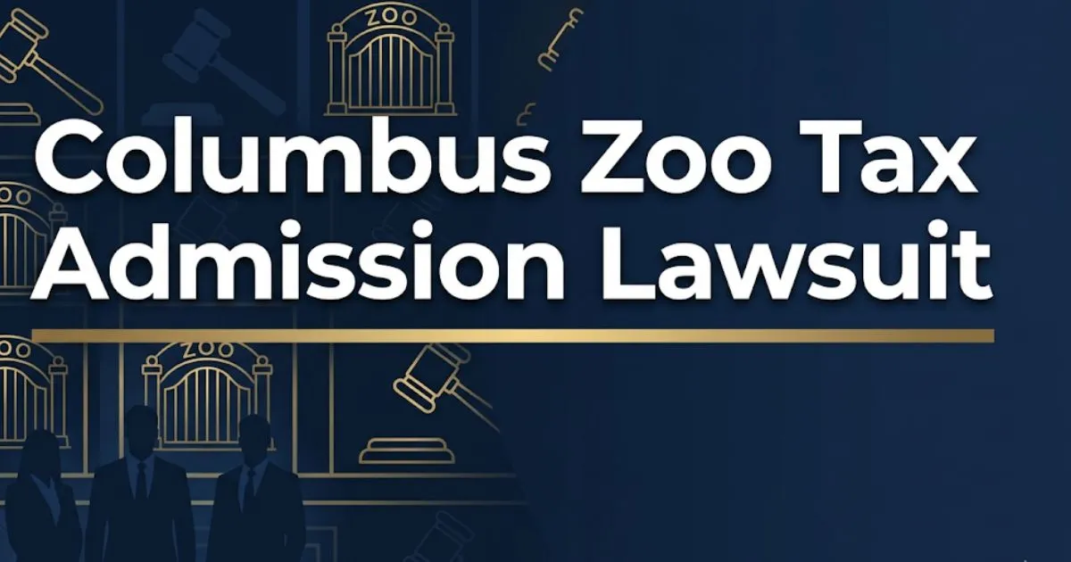 Columbus Zoo tax admission lawsuit 2026 guide banner with legal gavel icons and navy gold design