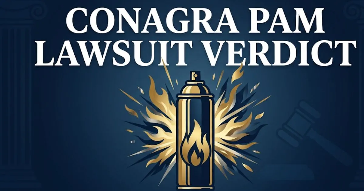 ConAgra PAM lawsuit verdict 2026 guide with exploding spray can legal illustration