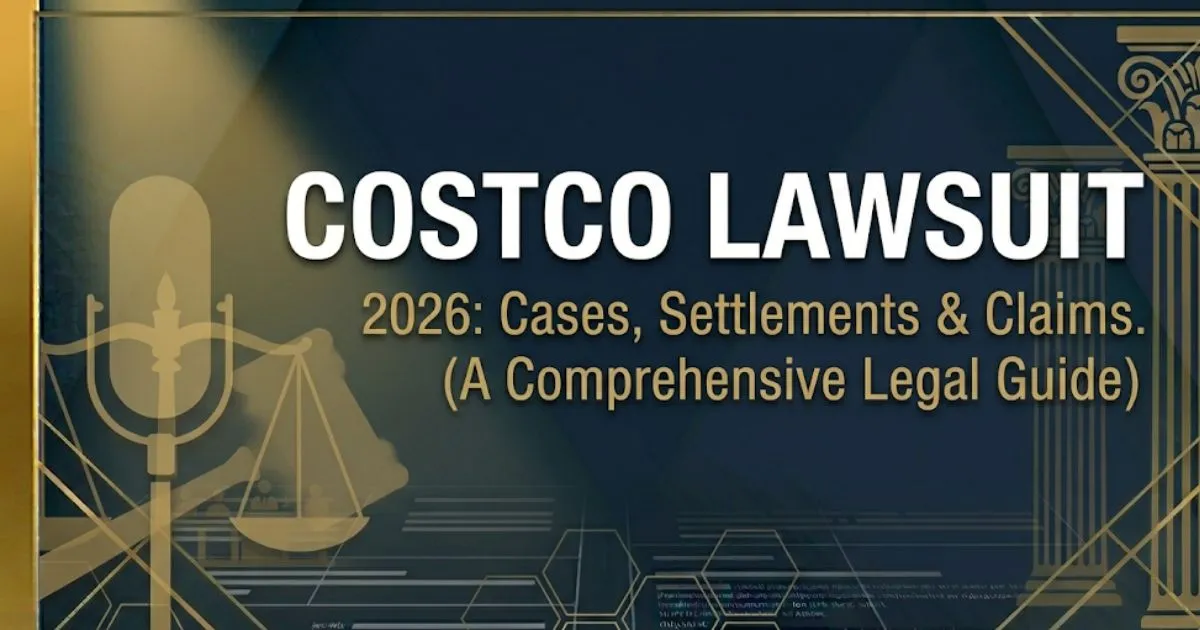 Costco lawsuit 2026 hero banner showing legal scales and bold headline text on a navy blue background