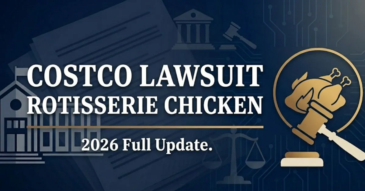 Costco lawsuit rotisserie chicken legal banner showing gavel and chicken silhouette on navy background