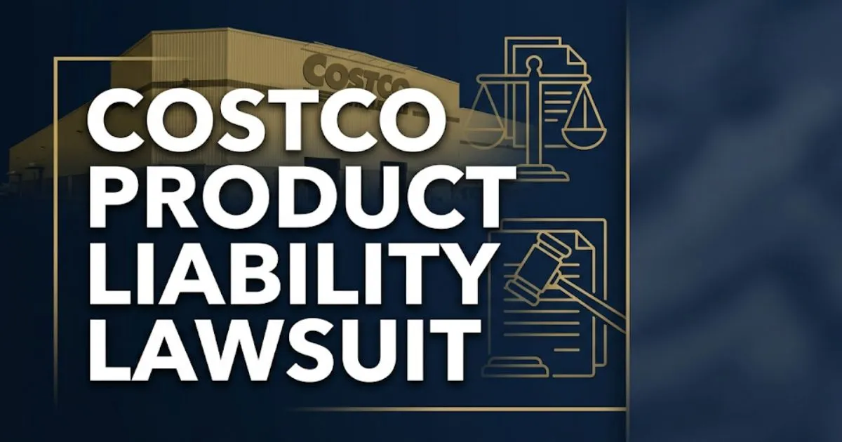 Costco product liability lawsuit guide 2026 hero banner with legal icons and bold headline on navy background