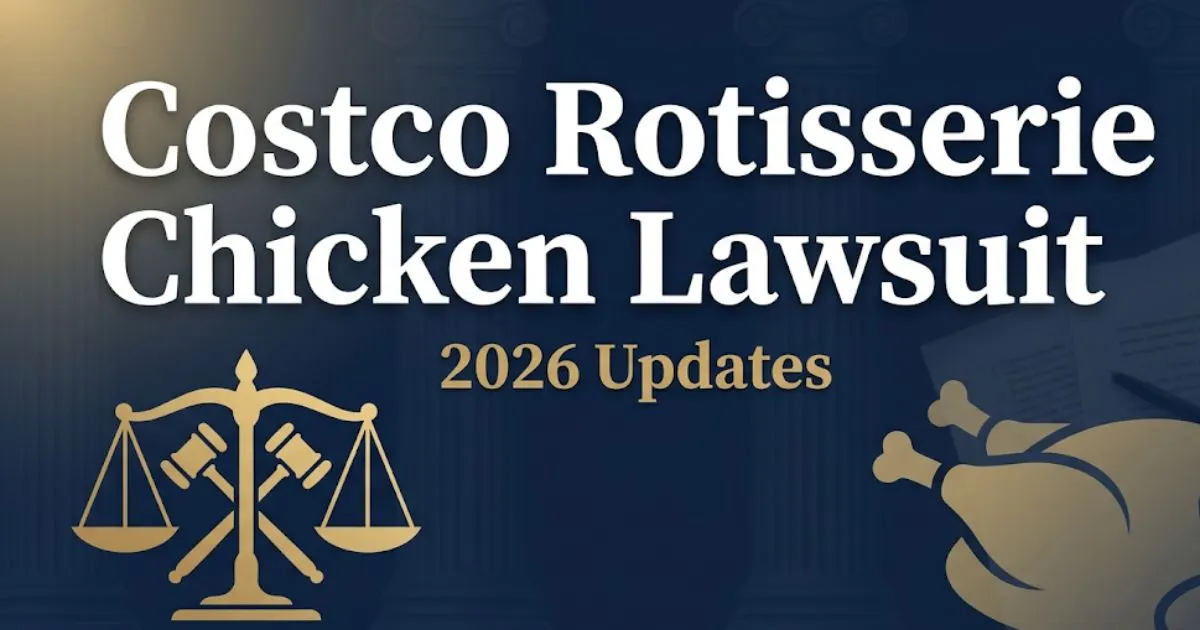 Costco rotisserie chicken lawsuit 2026 legal update banner with scales of justice