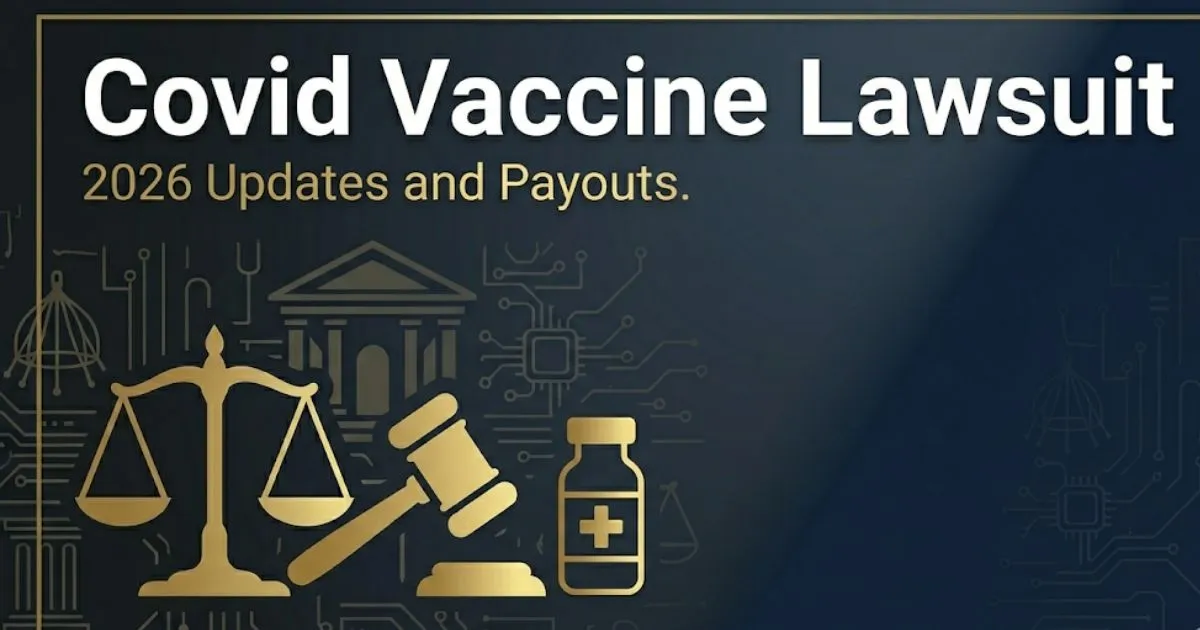 Covid vaccine lawsuit 2026 legal banner with gavel and vaccine icons
