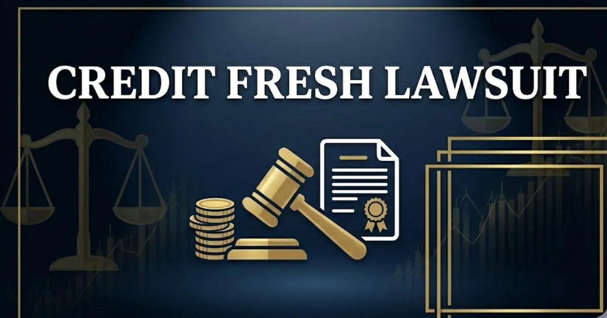 Credit fresh lawsuit 2026 blog banner with gavel and financial icons on navy background