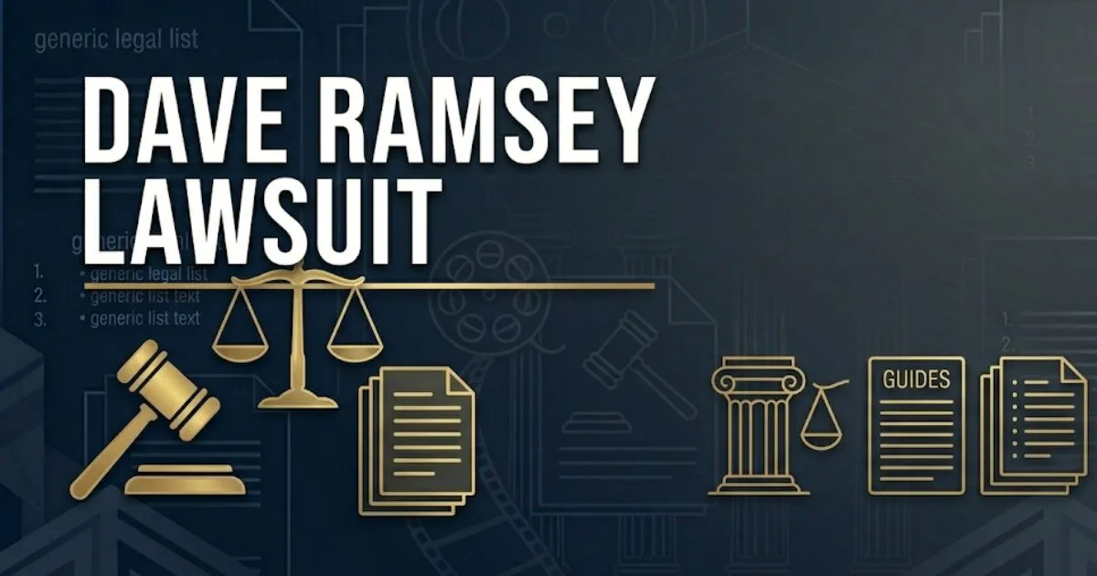 Dave Ramsey lawsuit 2026 legal guide banner with courthouse scales imagery