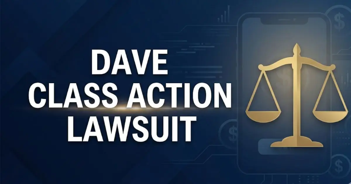 Dave class action lawsuit 2026 settlement guide banner with legal scales icon