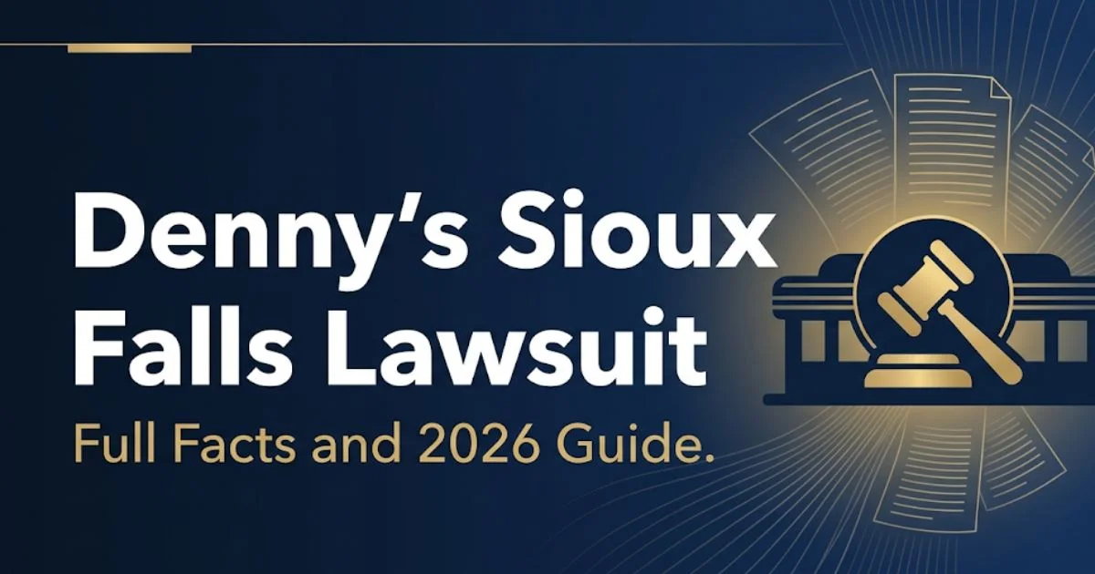 Denny's Sioux Falls Lawsuit blog banner with gavel icon and 2026 legal guide headline on navy background