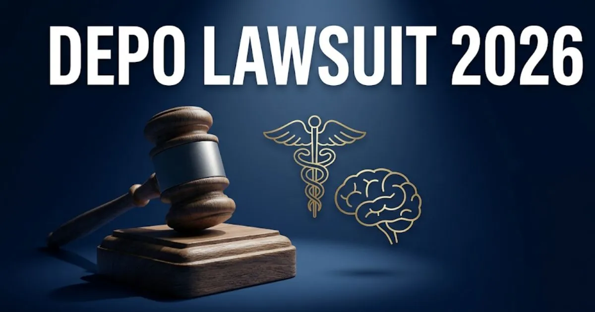Depo lawsuit 2026 legal banner with gavel and medical symbols on navy background