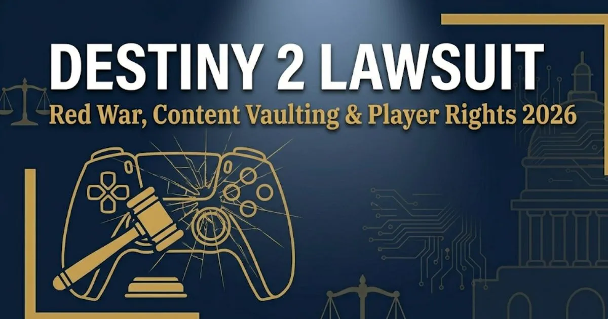 Destiny 2 lawsuit 2026 blog banner showing legal gavel and game controller icons over deep navy background