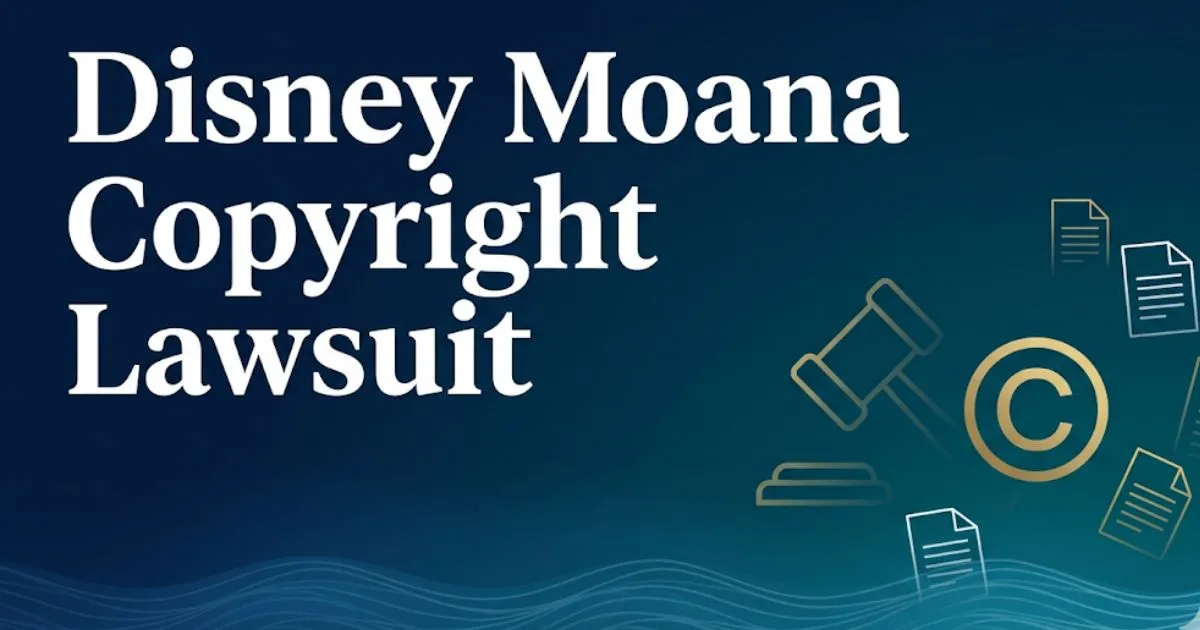 Disney Moana copyright lawsuit 2026 legal case overview banner with gavel and ocean theme