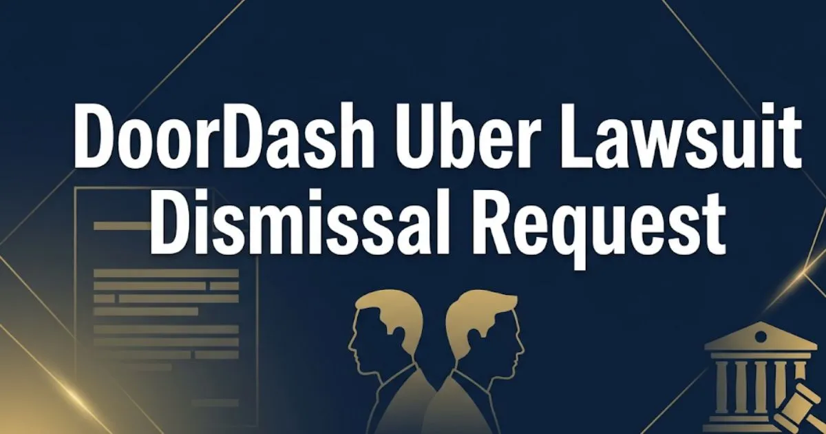 DoorDash Uber lawsuit dismissal request 2026 legal guide banner with courthouse and gavel icons on navy background