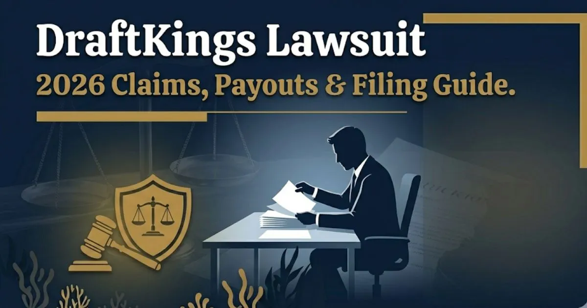 DraftKings lawsuit 2026 hero banner showing legal scales and bold headline text for class action claims guide